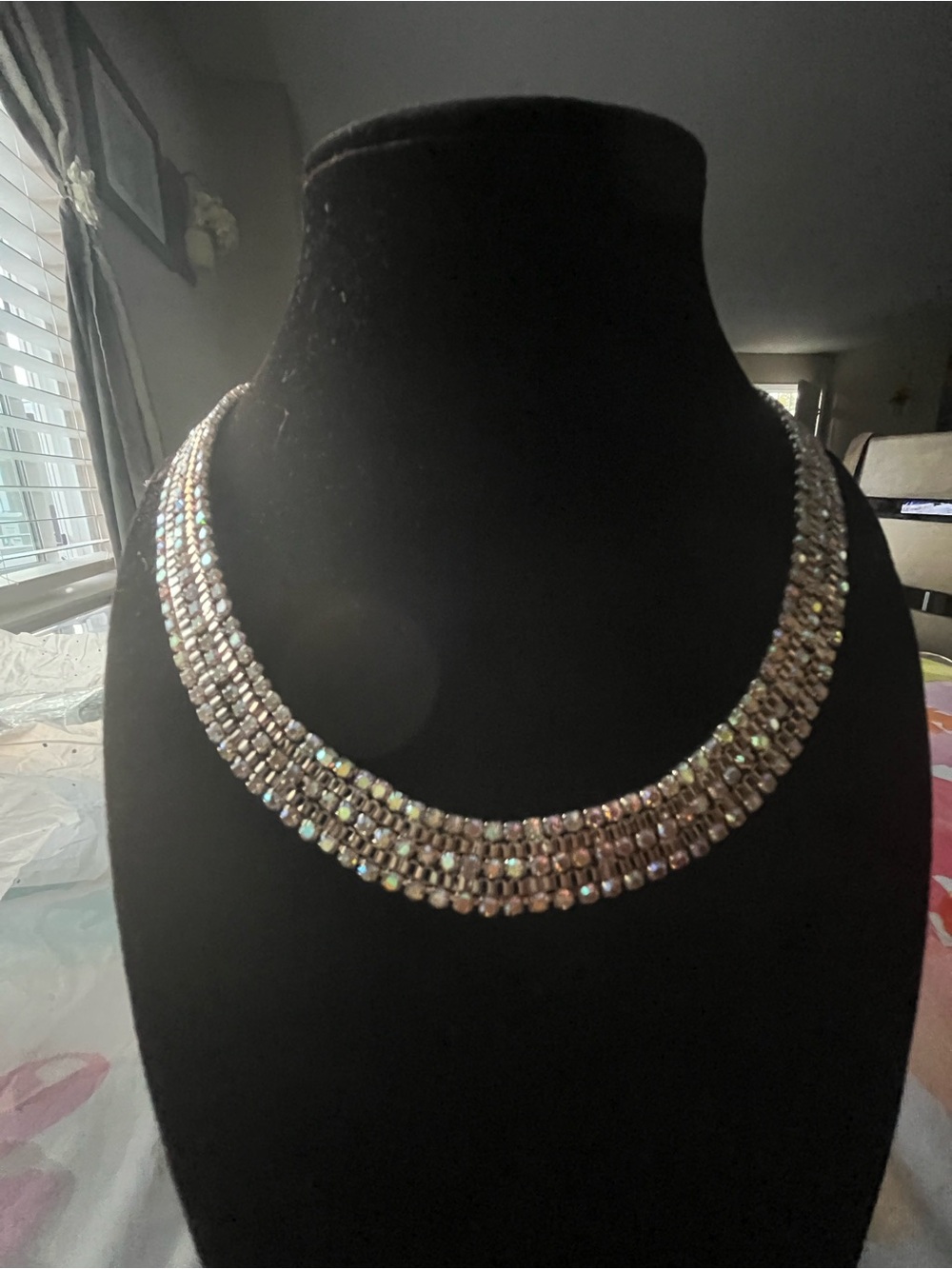 paparazzi Iridescent Crystal Multi-Row Collar Necklace